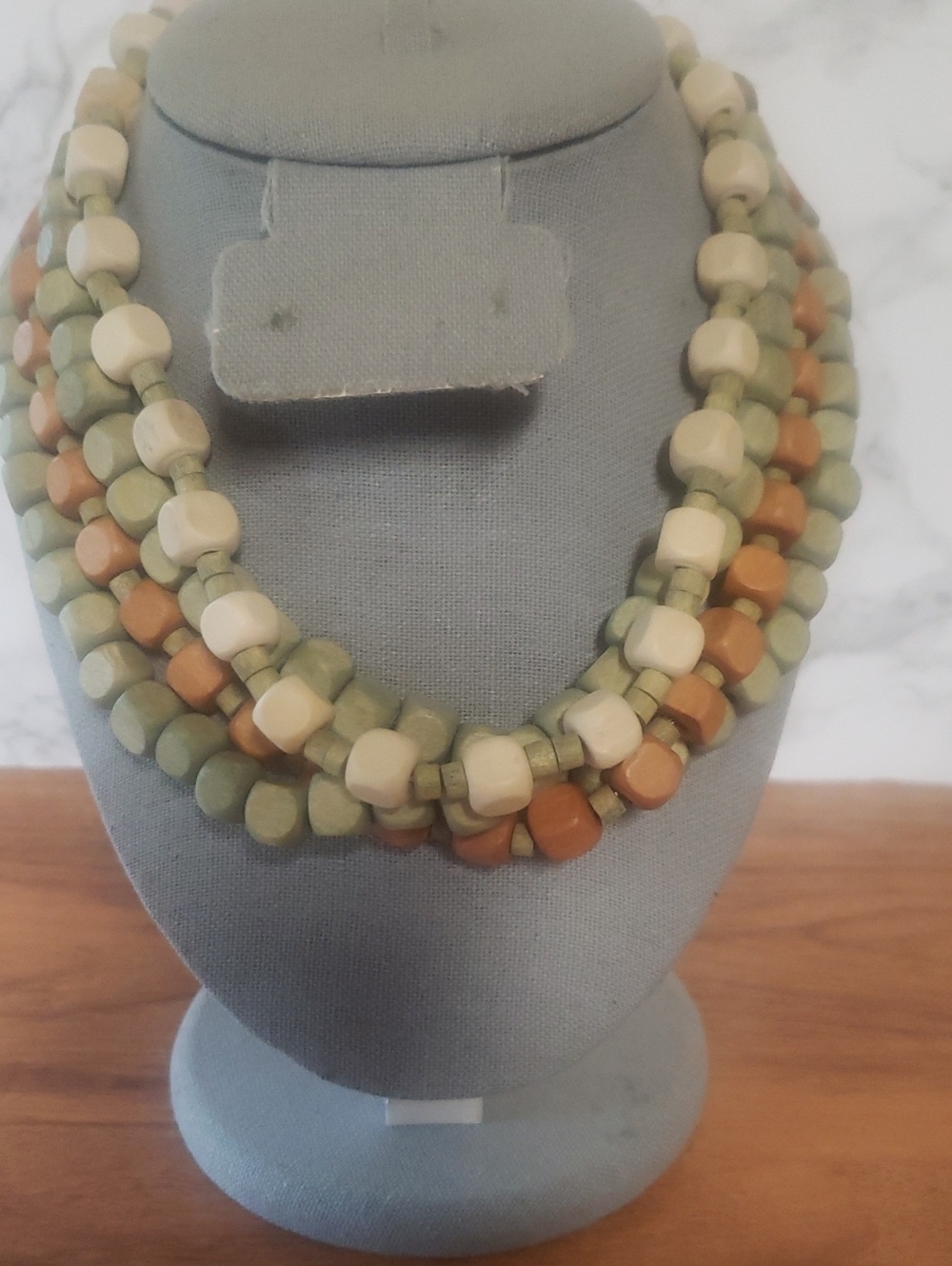 Plunder Multi-Strand Olive, Tan & Cream Beaded Necklace, NWT